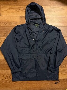 Vintage J. Crew Navy Hooded Windbreaker Pullover Kangaroo Pocket